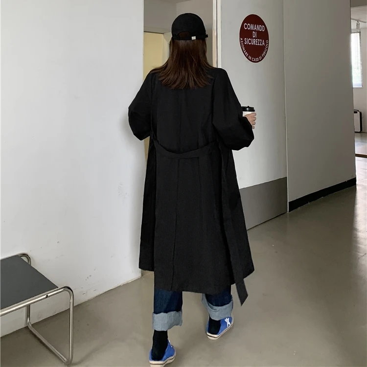 

New 2021 Spring Autumn Women's Windbreaker Elegant Buttons Vintage Oversize Office Lace Up Long Trench Tops