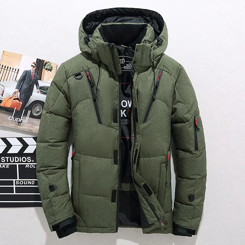 

White Quality Male Jacket Thermal Overcoat Down Duck Casual Winter High Puffer Men's Men Jacket Thick Coat Hooded Parka Warm Dow