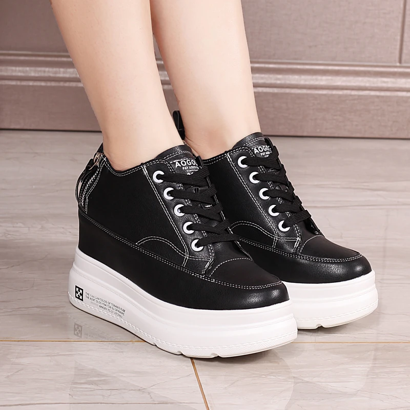 

Fashion Platform Sneakers Women Genuine Leather Casual Shoes Lace Up Hide Heel Thick Sole Ladies Shoes Women Creepers