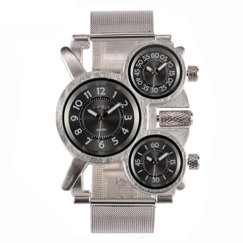 Часы наручные мужские в стиле оверсайз Спортивные кварцевые с 3 часовыми поясами