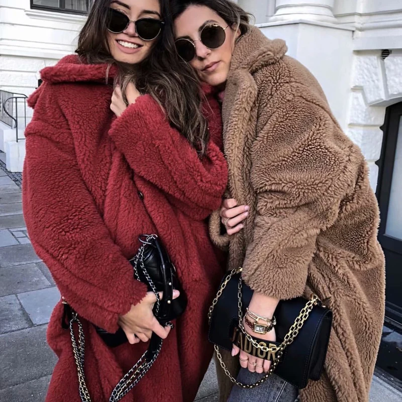 2020 Teddy Velvet Coats Women Warm Winter Woolen Fur Jackets Long Women Windbreaker Fleece Overcoat European and American Style