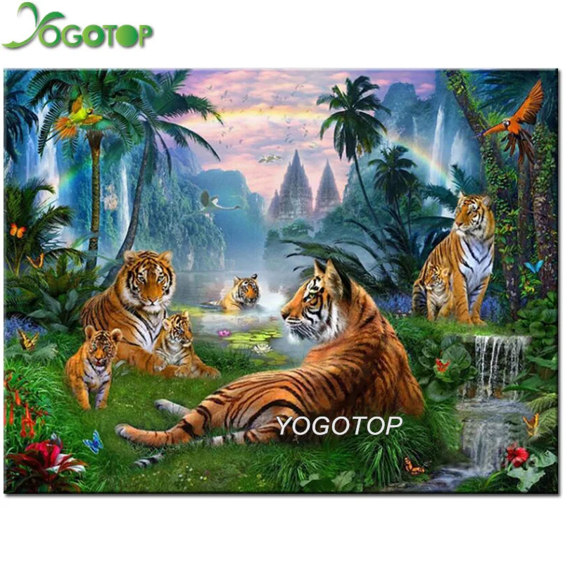 Алмазная вышивка с изображением леса и водопада полноразмерная картина 5d сделай