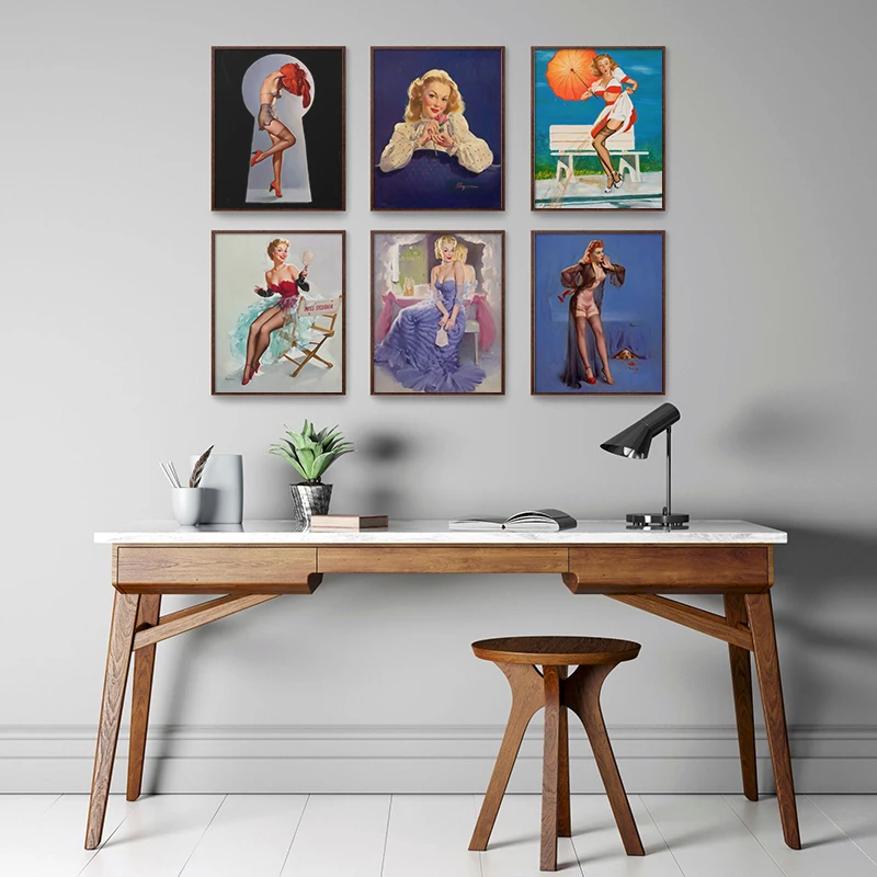 Винтажная привлекательная красивая ретро-Мода с изображением девушки на стену