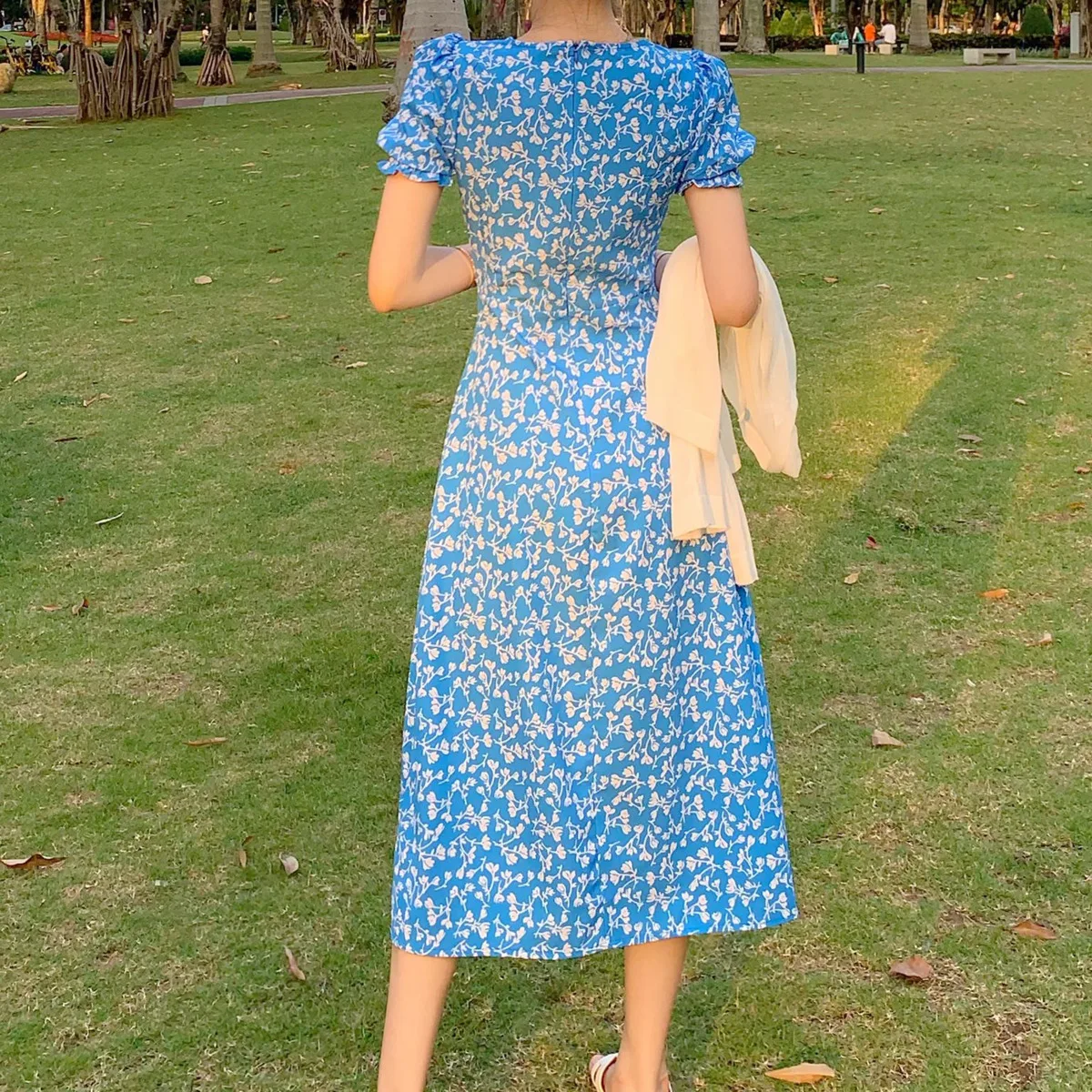 

Summer Dress Women 2020 Casual Floral Print Boho Beach Ball Gown Maxi Dresses Elegant Sexy Square Collar Split Long Party Dress