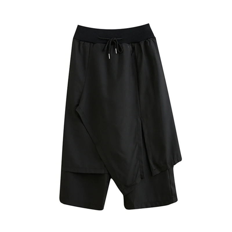 

BIG SIZE Summer Women Fashion Irrigular Harem Pants Ladies Female Plus Large Double Layer Spliced False 2 Piece Trouser Capris