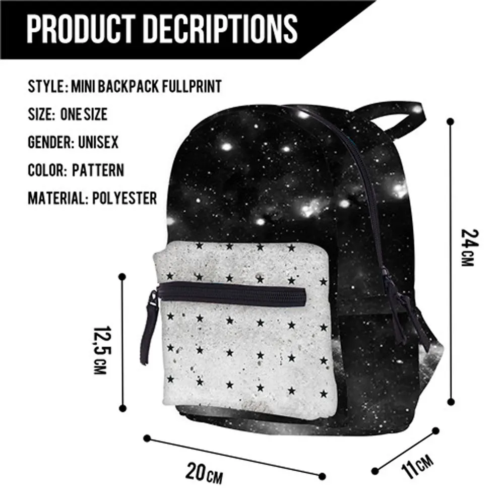 Women Backpack Black Casual Kawaii Mini Backpack Print Boy And Girl School Bag Starry sky Universe Small Bag Mochila