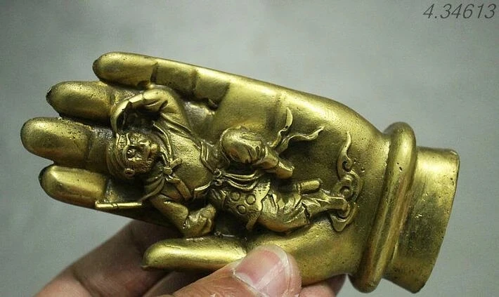 Народный китайский миф латунь Татхагата Будда рука Солнце У Конг статуя Короля