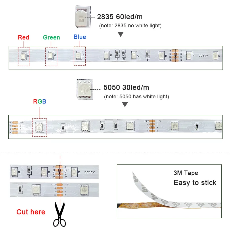 RGB Светодиодная лента 15 м светильник та 5050 SMD 2835 5 10 12 В постоянного тока