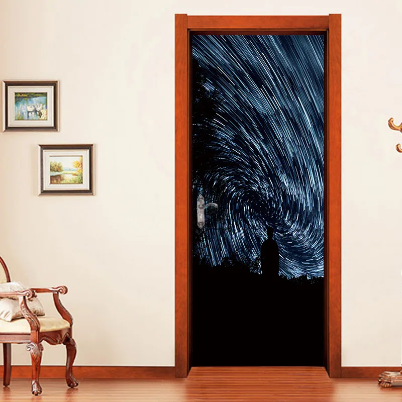 3D наклейка на дверь из ПВХ метеоритный душ сделай сам виниловая имитация