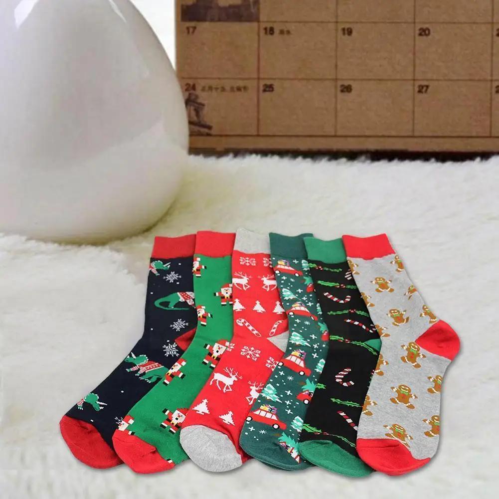 

Мужские рождественские носки, забавная Рождественская елка, Санта-Клаус, снежинка, рисунок, хлопковые мужские носки для пола на новый год дл...