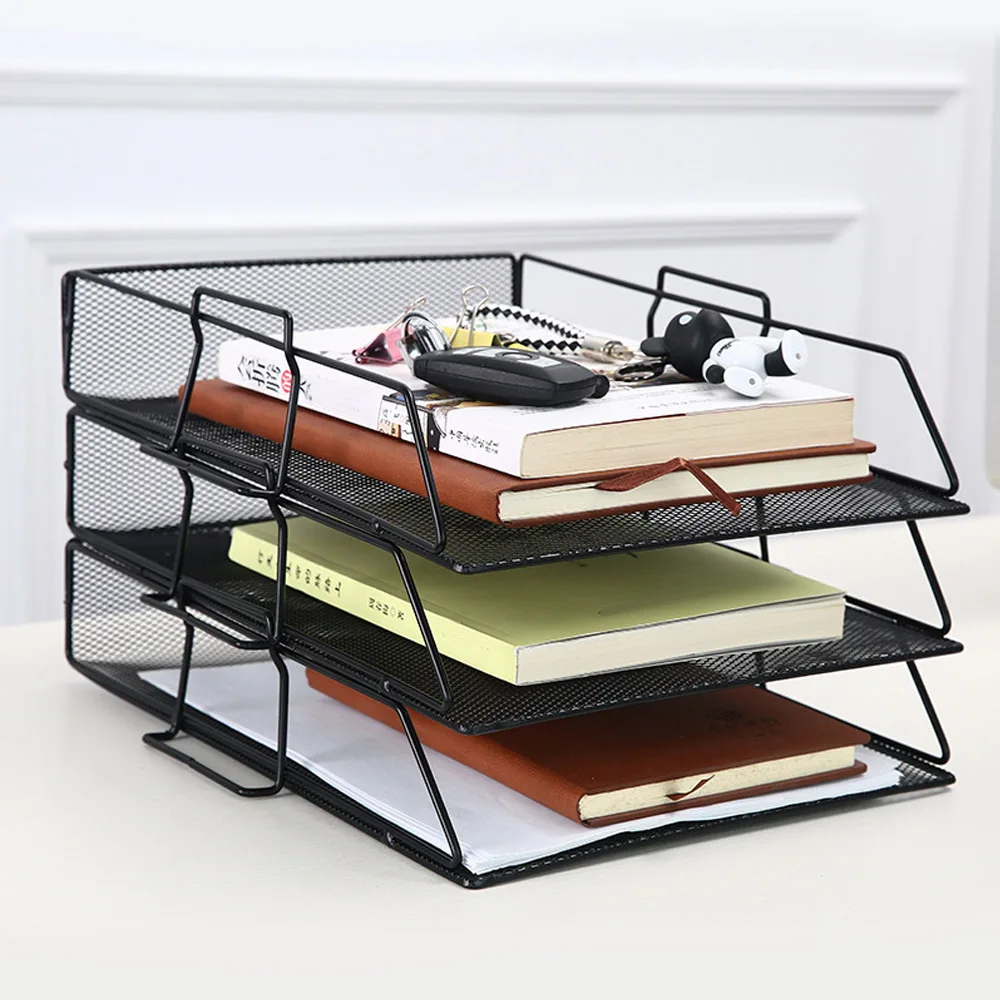 Stackable Paper Single Tray Metal Mesh Desktop File Organizer Storage Holder Office Document Letter Book Magazine Basket |