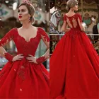 Женское длинное вечернее платье, Красное Бальное Платье макси с длинными рукавами для выпускного вечера, 2022