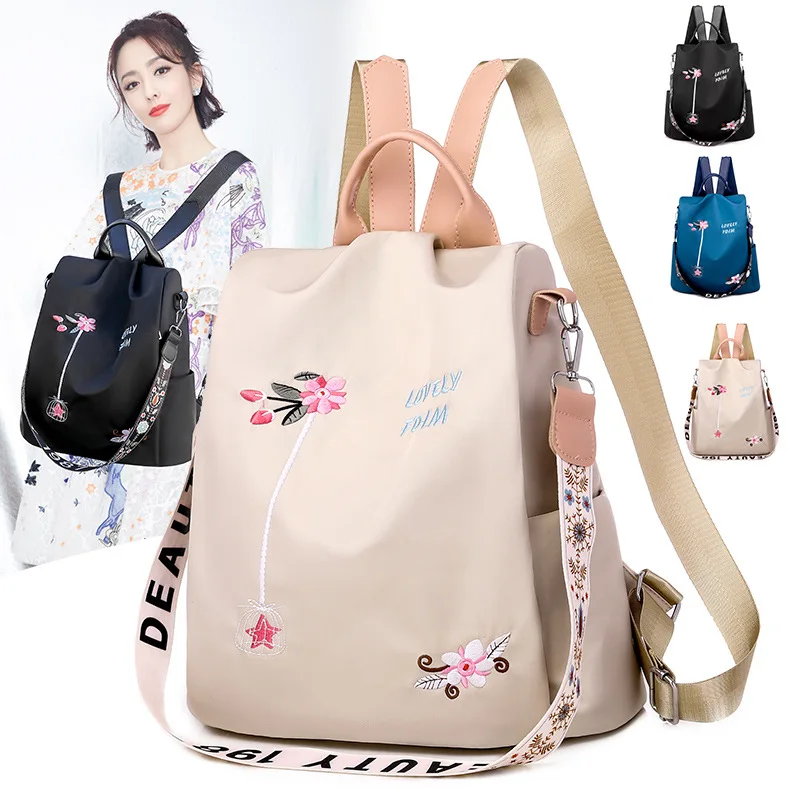 

Fashion Embroidery Backpack Women 2021 New Oxford School Bags Anti-Theft Large Capacity Casual Travel Bag Multifunction Mochila
