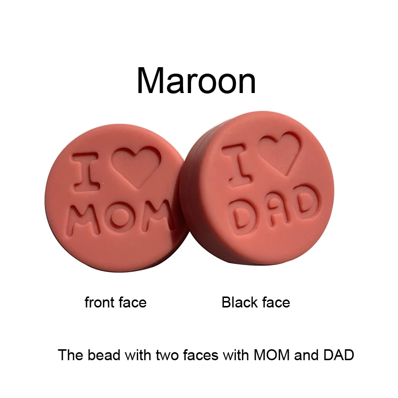 Maroon Новинка 100 шт я люблю маму Силиконовые Прорезыватели свободные бусины плоской круглой формы жевательные бусины для DIY соска для зубов Шарм Детские зубные кольца - Цвет: Maroon