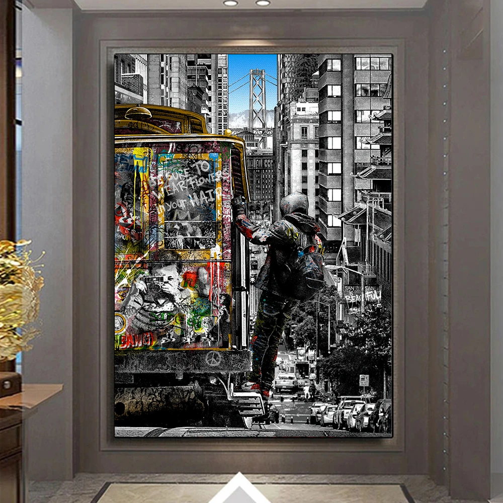 

Banksy Wall Street Art Poster Landscape of London City Canvas Paintings Graffiti Pop Art Prints for Home Living Room Decor