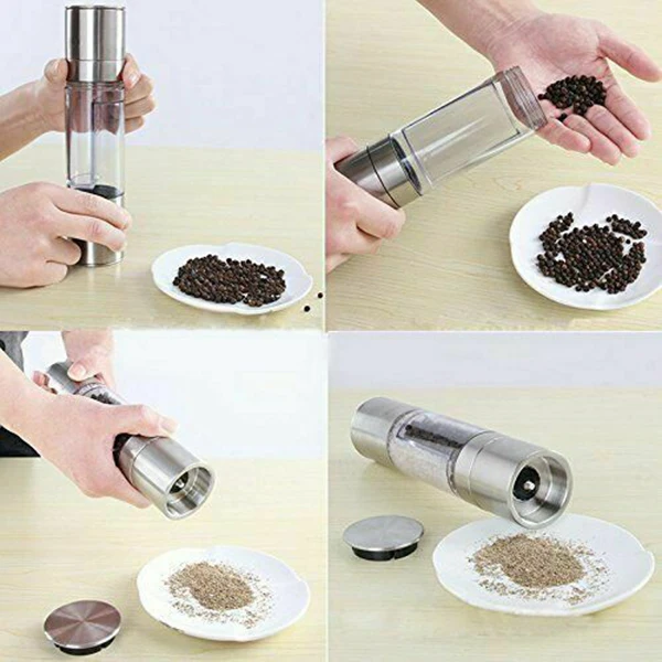 

2 in 1 Stainless Steel Grinder Manual Grinding Pepper Household Kitchen Utensils REME889