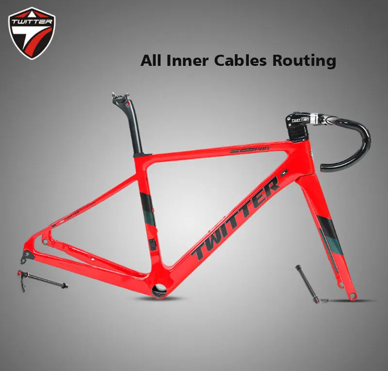 

TWITTER Carbon Road frame Disc Brake 700c Thru axle 12-142 Aero Gravel Racing Bicycle Frameset with Inner Cables Handlebar