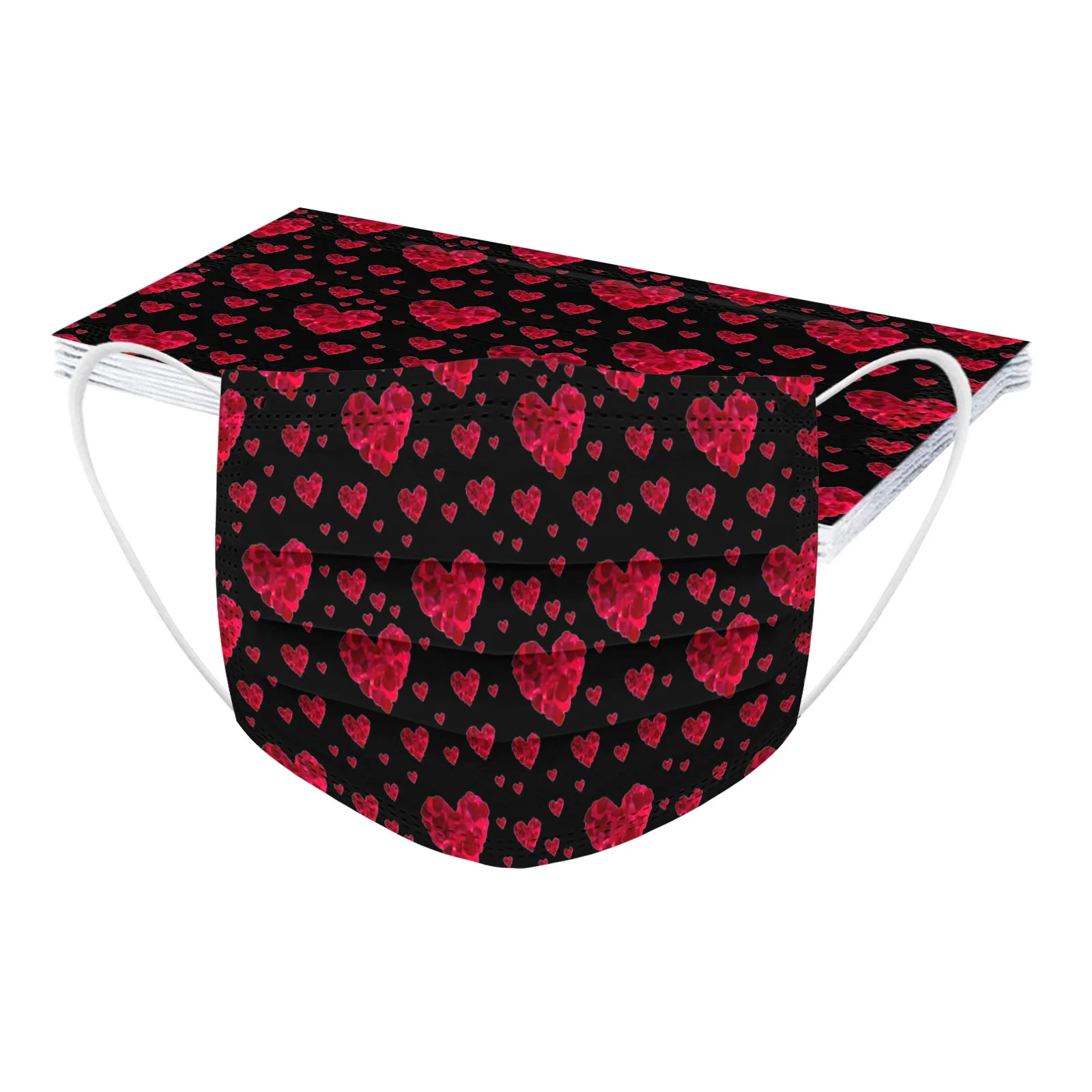 10/50PC Adult Disposable Face Mask Red Heart-shaped Printed Valentines Day Mouth Cover Non-woven Fabric Mascarillas masques | Дом и сад