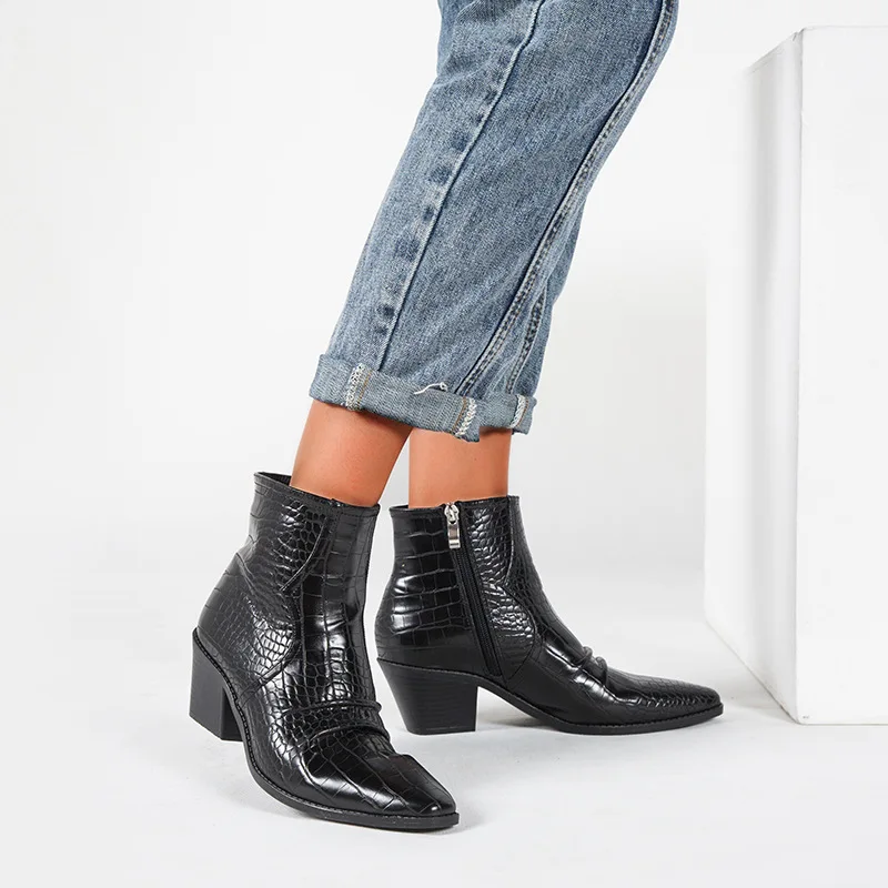 Ботильоны женские со змеиным принтом пикантные ботинки из искусственной кожи на