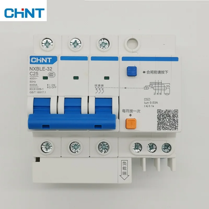 

CHNT NXBLE-32 Residual current operated circuit breaker RCBO 6KA type C 3P 30mA 400 V 415V 50HZ 6A 10A 16A 20A 25A 32A
