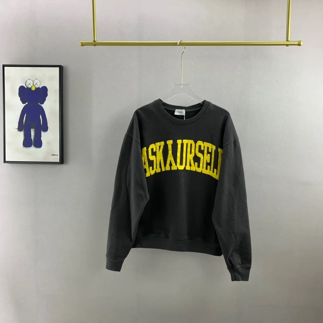 

Толстовка с круглым вырезом для мужчин и женщин, свободный свитер с надписью желтого цвета в американском стиле ретро, 2022