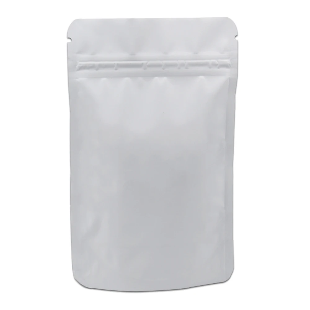 

Matte White Doypack Zip Lock Mylar Foil Packaging Bags for Coffee Powder Nuts Storage Reclosable Smell Proof Stand Up Bag 100pcs