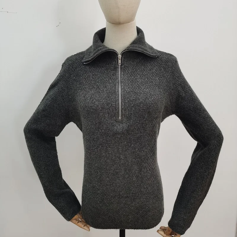 

Sanofi - Autumn Winter Women's Korean Fashion Sweatshirts Retro Zipper Half Open Large Lapel Ladies Sweater