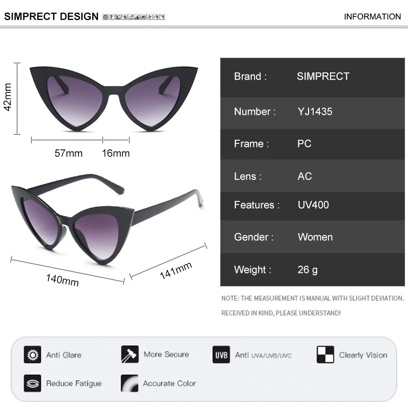 

SIMPRECT Cat Eye Sunglasses Women 2020 Fashion Retro Oversized Sun Glasses Vintage Brand Designer Shades For Women Gafas de sol
