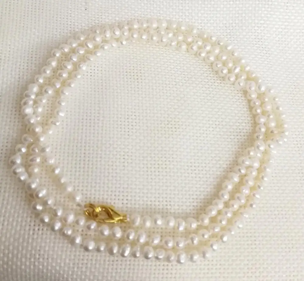 

3-4mm white pearl beads necklace gold clasp Natural freshwater pearl Women Jewelry 35cm 80cm 15'' 50''