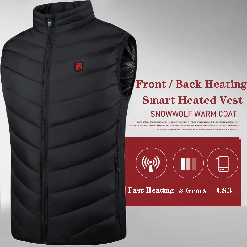 13 Areas Electrical Heated Vest Men Jacket USB Winter Thermal Heating Jacket Sleevless Outdoor Fishing Waistcoat Hiking Vest