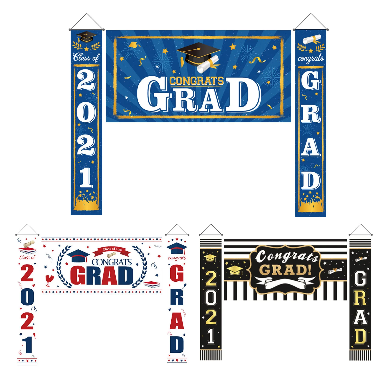 

2021 Congrats Graduation Banner Hanging Flags Porch Sign Grad Party Supplies for Outdoor Indoor Home Door Yard Decor