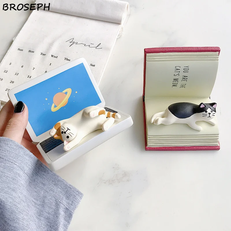 ins creative cute cartoon cat book computer phone holder resin crafts ornaments phone stand gift for friend girlfriend family free global shipping