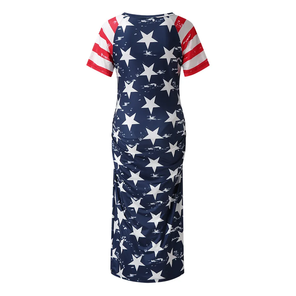 Maternity Bodycon Dress Short Sleeve O-Neck Ruched Sides long dress Shirred Dresses Breastfeeding Hamile Elbise | Мать и ребенок