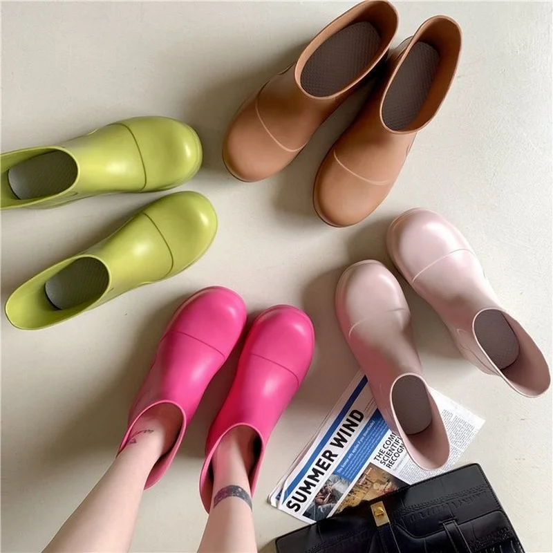 

Женские резиновые непромокаемые ботинки до щиколотки, повседневные короткие ботинки на толстой подошве