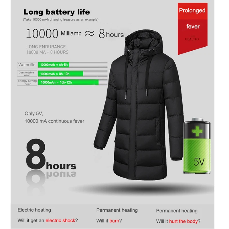 

Winter Warm Heated Jackets Long Section Electric Heating Coat Outdoors Cotton Men Women Hight Quality Down Jacket