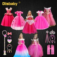 princess aurora dress for girls halloween carnival toddler sleeping beauty princess costume child pink elegant wedding dresses