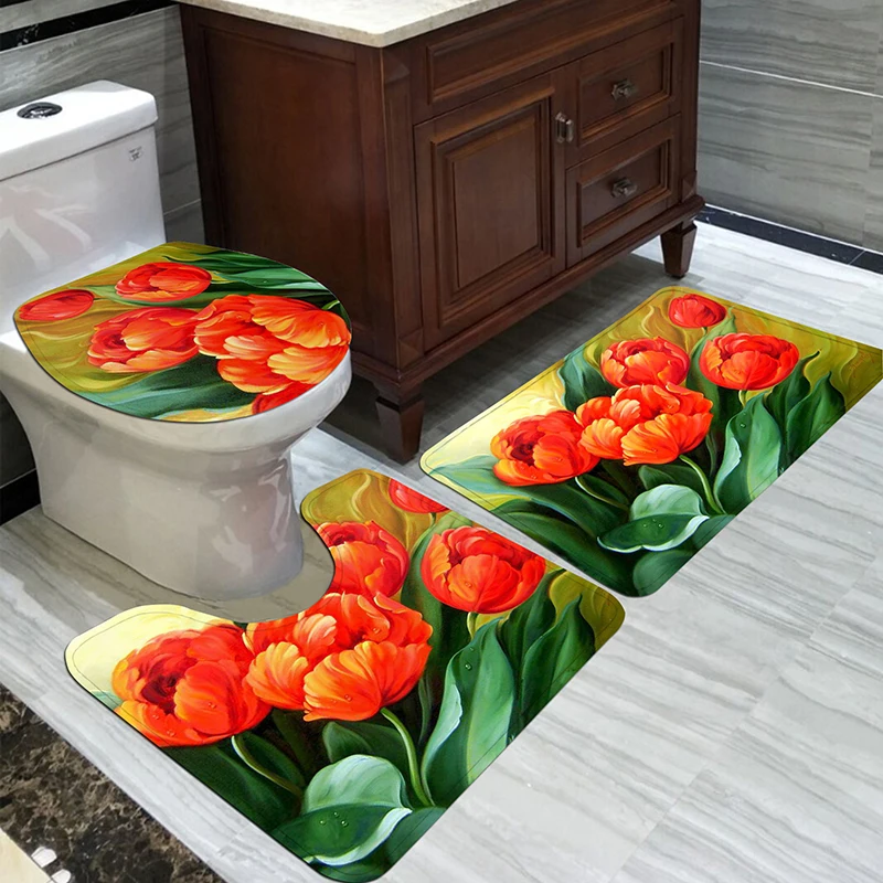 Новинка набор из 3 цветочных ковриков для ванной фланелевые коврики коврик