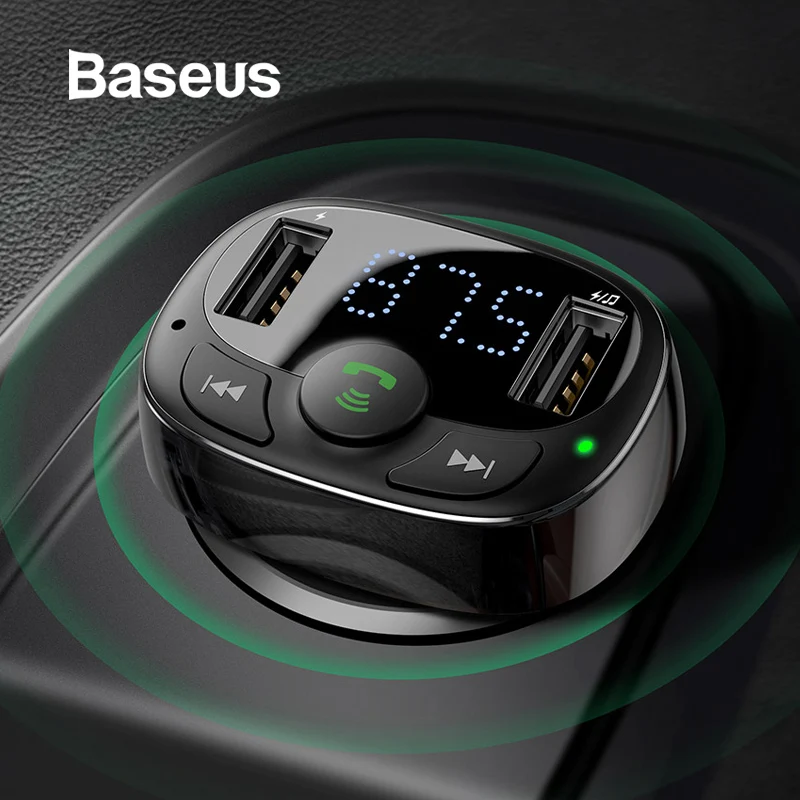 Baseus Dual USB Автомобильное зарядное устройство с fm-передатчиком Bluetooth Handsfree FM модулятор зарядное устройство для телефона в автомобиле для iPhone Xiaomi HUAWEI
