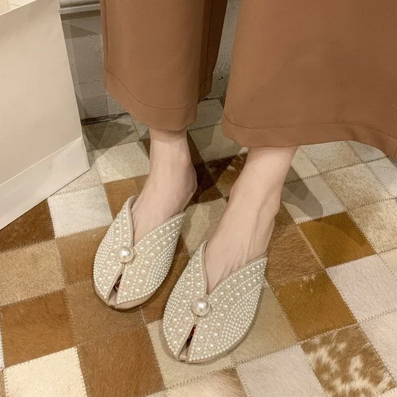 Шлепанцы домашние женские цвета хаки желтый зеленый с жемчугом закрытым носком