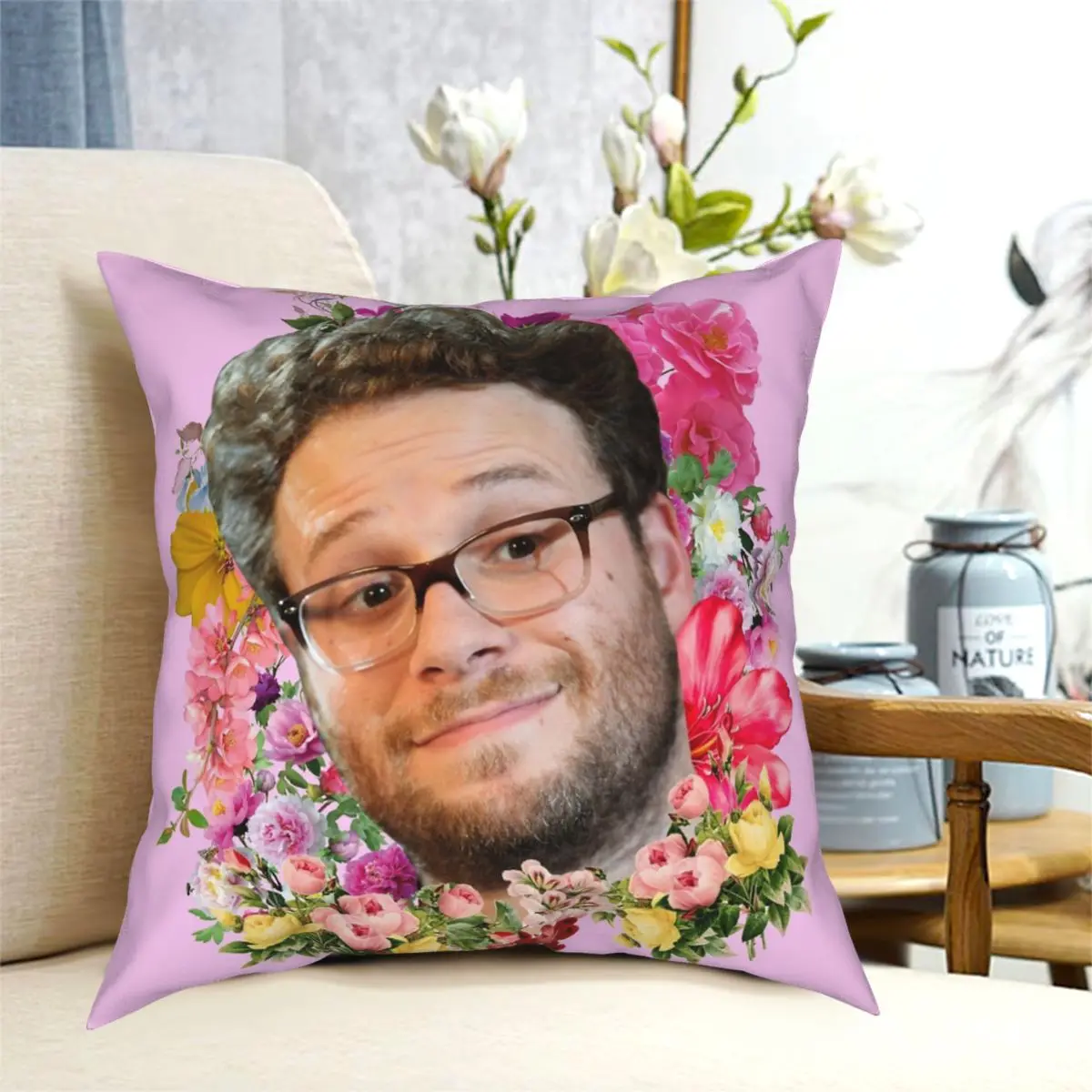 

Квадратный чехол для подушки Seth Rogen с цветочным рисунком, креативный декоративный чехол для подушки, чехол для дивана, чехол для подушки