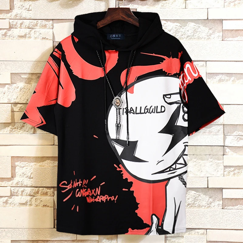 

Summer men cotton t shirts plus size 2XL- 9XL hipHop t shirt Tees hoody men's Casual short-sleeve hoodie print T-shirt 165cm