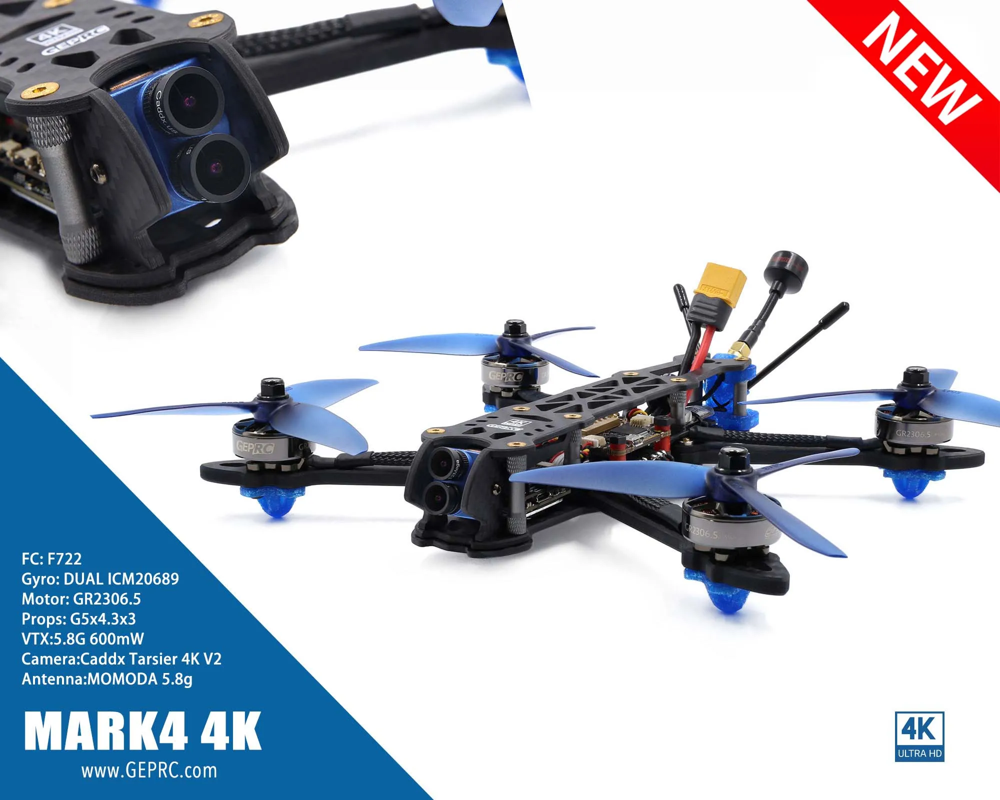 Новое поступление гоночный Дрон GEPRC MARK4 4K Tarsier V2 4 6S FPV PNP BNF с Caddx Camera 2306 5|Детали и