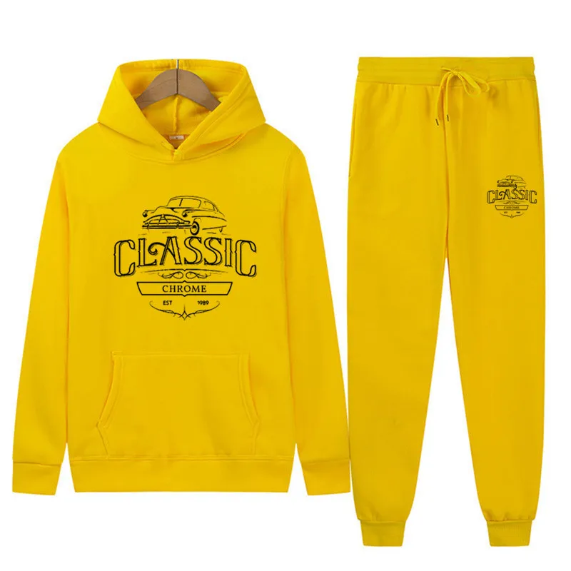 

Spring and autumn men's solid color hooded sweatpants casual sports suit two-piece set of the same color ladies hoodie