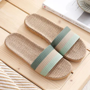 Summer Flax Slippers Women Men Casual Linen Slides Multi-style Non-slip EVA Home Slippers Indoor Shoes Female Mujer Sandals 1