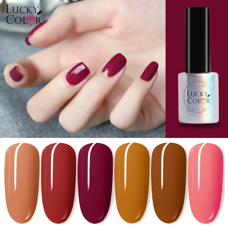 Гель лак LUCKY COLOR для ногтей красный кофейный цвет долговечный маникюра УФ гель Vernis