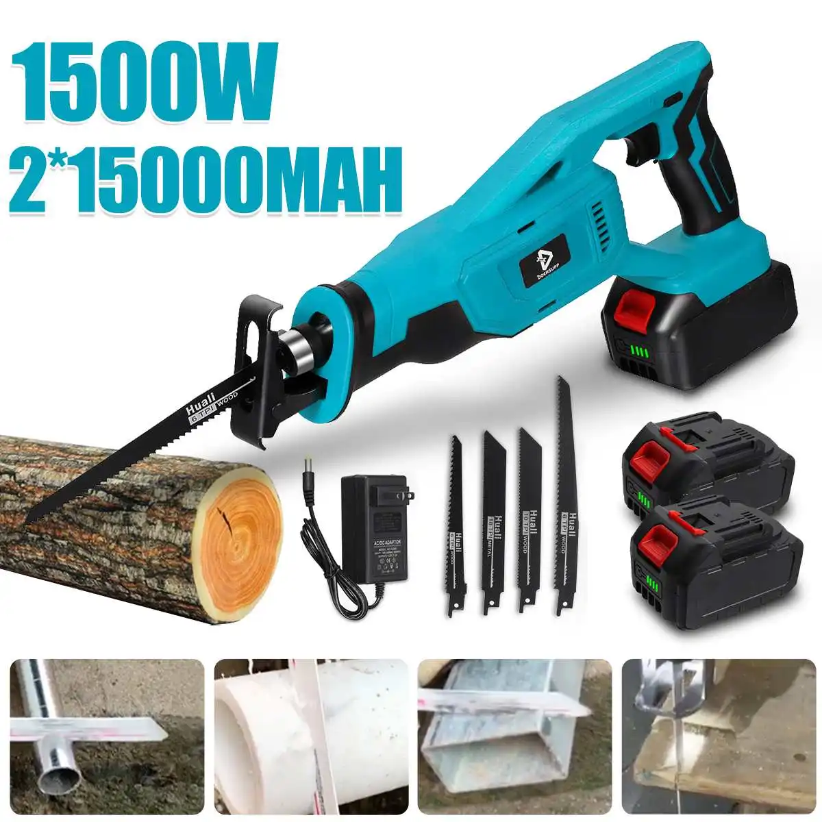 

1500W Cordless Electric Reciprocating Saw Variable Speed Metal Wood Cutting Tool & 15000MAH Battery Indicator for Makita Battery