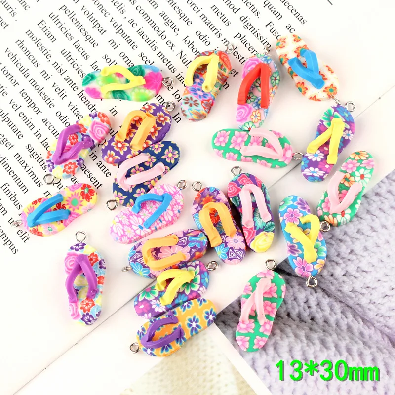 

20 MIX COLOR Clay Flip Flop Charms Pendant Clip-On Jewelry Summer Shoes Sandal Planner Charm for Polymer Clay jewelry making JK4