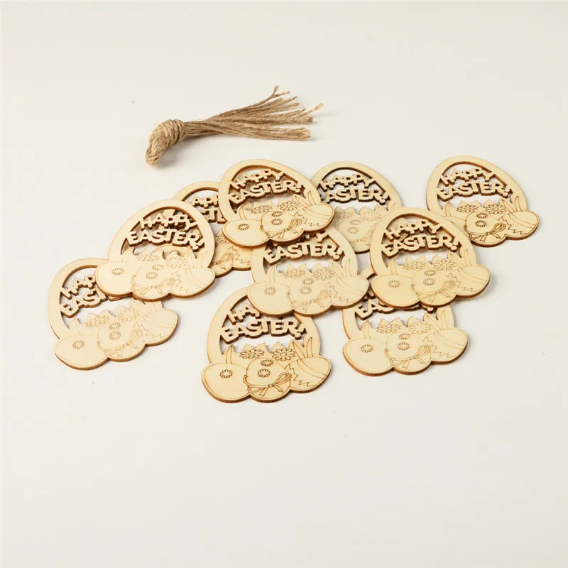 10 шт./лот Деревянные Подвески в виде пасхальных яиц DIY счастливые пасхальные