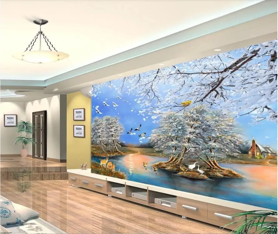 

WDBH пользовательские фото 3d обои идиллический снег картина маслом красивая домашняя комната 3d настенные фрески обои для стен 3 d