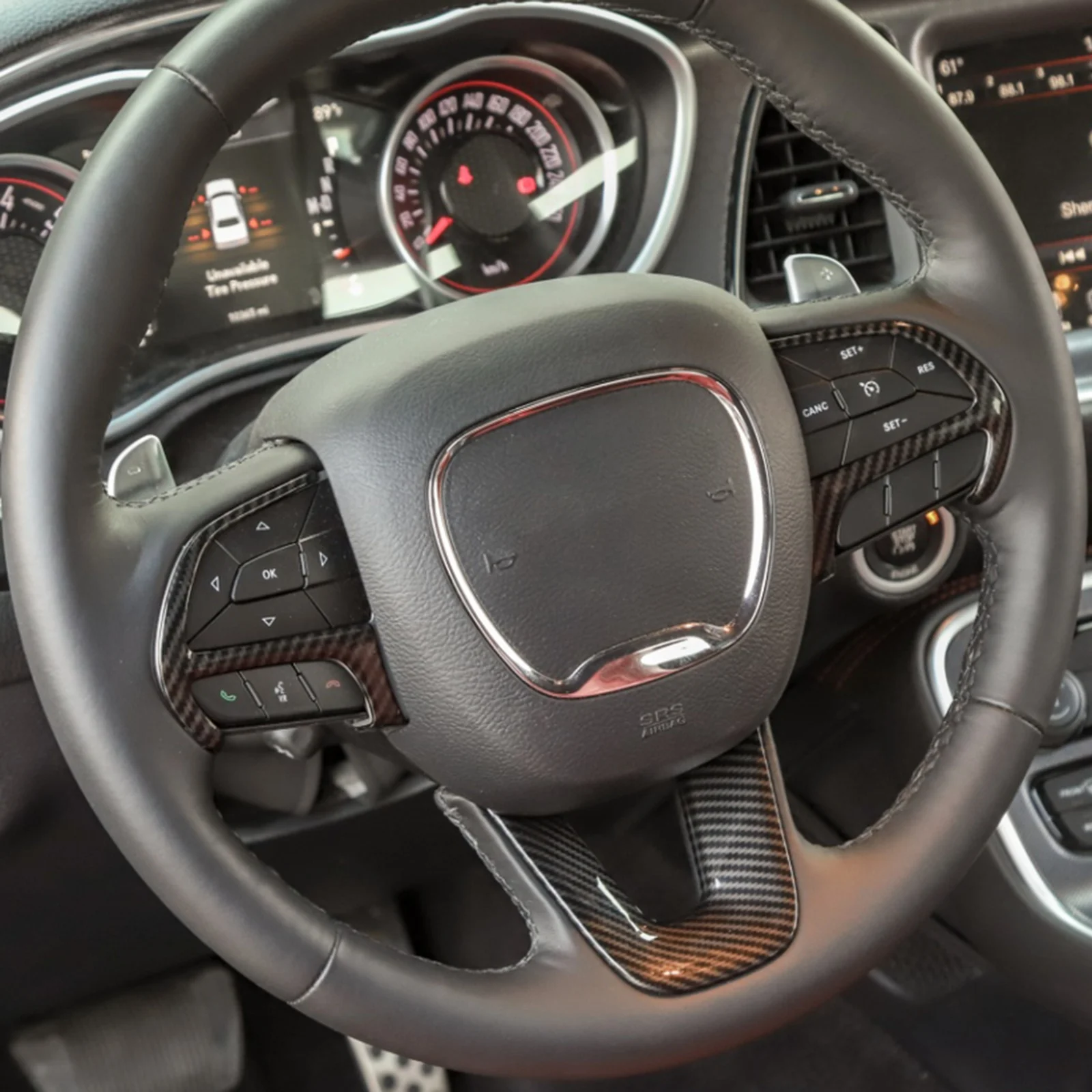 

Areyourshop Steering Wheel Cover Trim Decoration Fiber Carbon 3Pcs Fit For Challenger 2015 2016 2017 2018 2019 Car Accessories